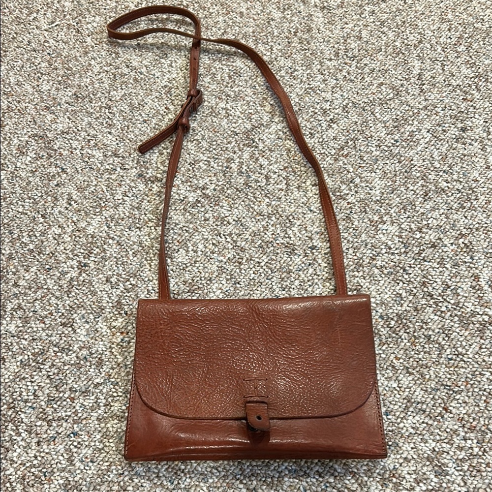 Lucky Brand Foldover Letter Brown Leather Shoulder Bag